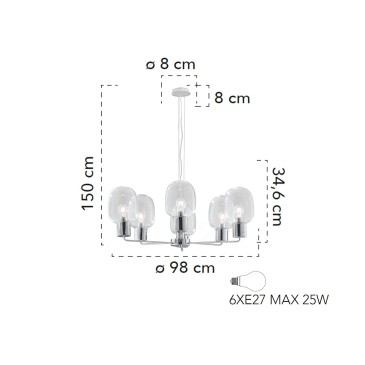 Hängeleuchte 25W 6XE27 6...