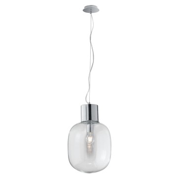 Lampada a sospensione 25W E27 diametro 30cm cromo GILDA. Punto luce moderno dalla forma cilindrica, in vetro e metallo.