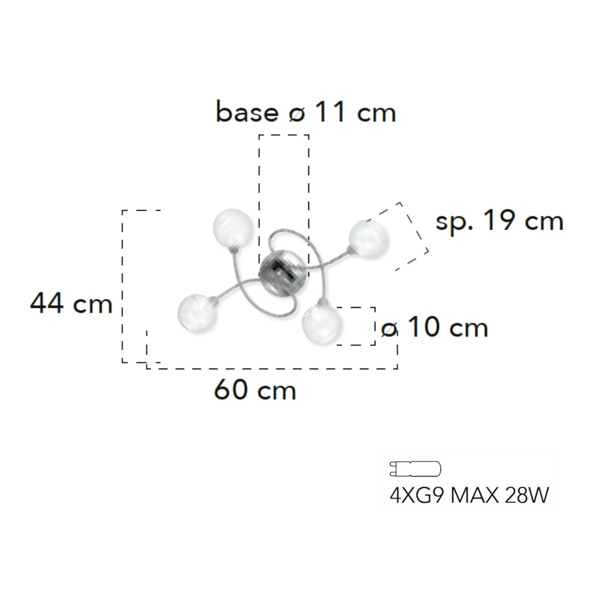 I BLOG PL4 8031440352475 Ventilateur Europe Éclairage Plafonnier 4 lumières avec abat-jour sphériques BLOG