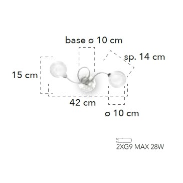 Plafoniera da interno 28W 2XG9 a 2 emissioni cromo POST. Design moderno, struttura cromata con diffusori sferici.