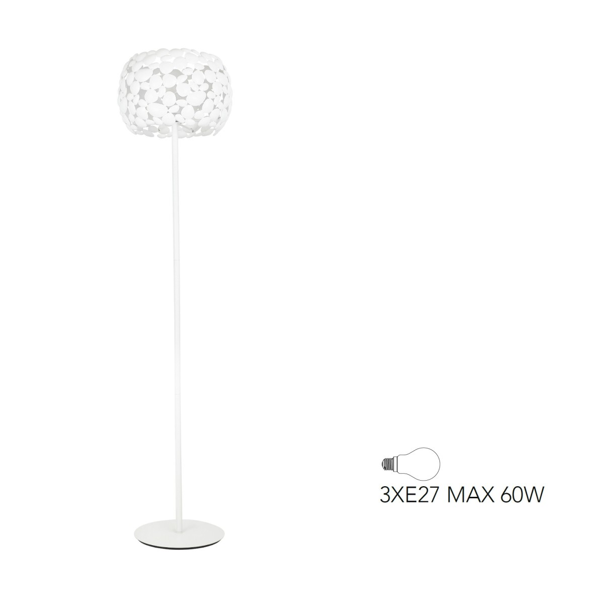 Piantana lampada da terra 60W 3XE27 bianca GRAPE. Moderno punto luce con struttura in metallo a forma di sassi