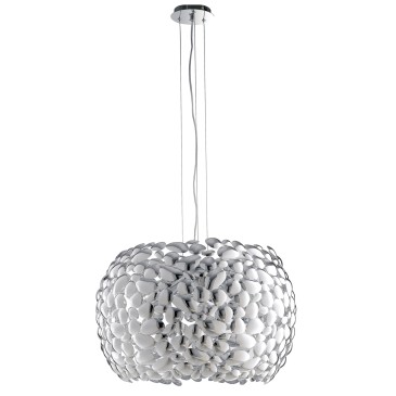 Lampada a sospensione 60W 5XE27 diametro 65cm cromo GRAPE. Moderno punto luce con struttura in metallo a forma di sassi