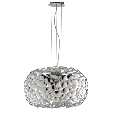 Lampada a sospensione 60W 3XE27 diametro 48cm cromo GRAPE. Moderno punto luce con struttura in metallo a forma di sassi