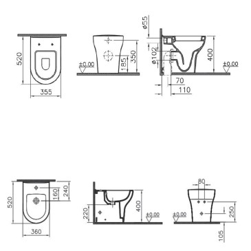 Coppia Sanitari a filo muro wc e bidet soft close ZEN