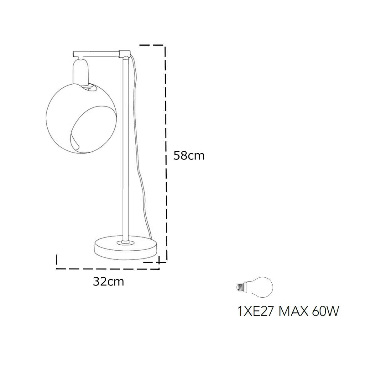 Lampada da tavolo 60W E27 orientabile cromo BEAUTY. Moderno punto luce sferico orientabile.