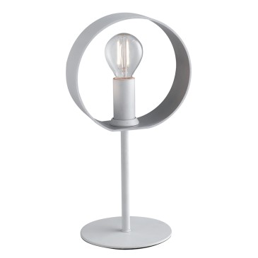 Lampada da tavolo 40W E14 orientabile bianca TORCH. Diffusore moderno ad anello circolare orientabile.