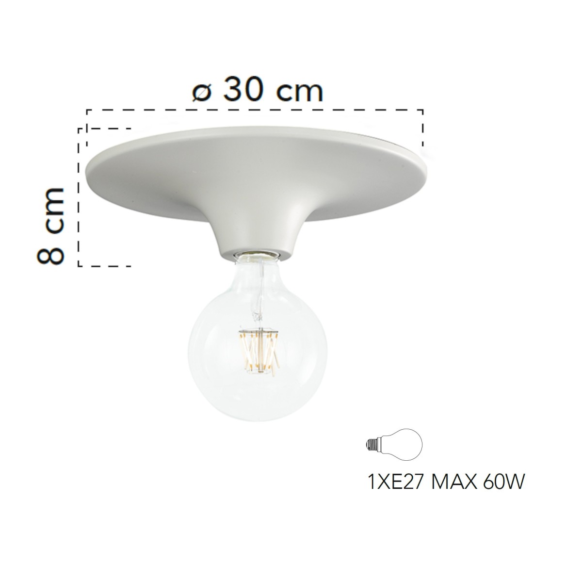 Plafonnier Vesevus en métal blanc satiné dm lampe visible 30 cm