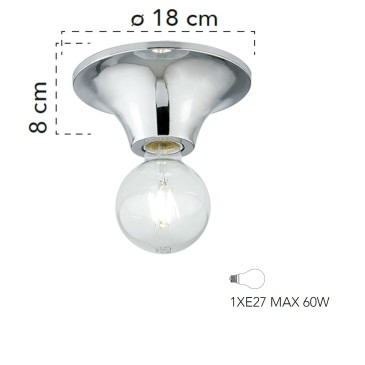 Plafoniera a soffitto per interno 60W E27 diametro 18cm cromo VISION. Collezione moderna e minimalista priva di diffusore.