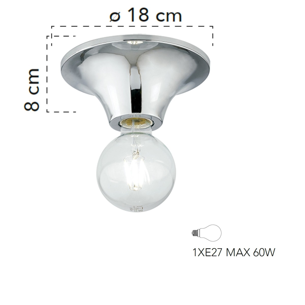 Plafonnier Vesevus en métal chromé dm lampe visible 18 cm