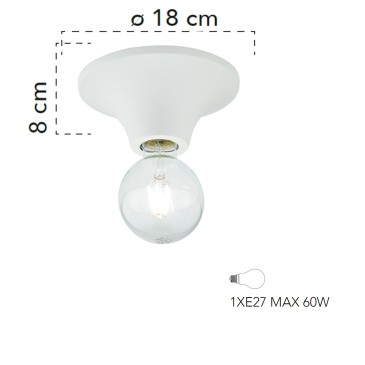 Plafonnier Vesevus en métal blanc satiné dm lampe visible 18 cm