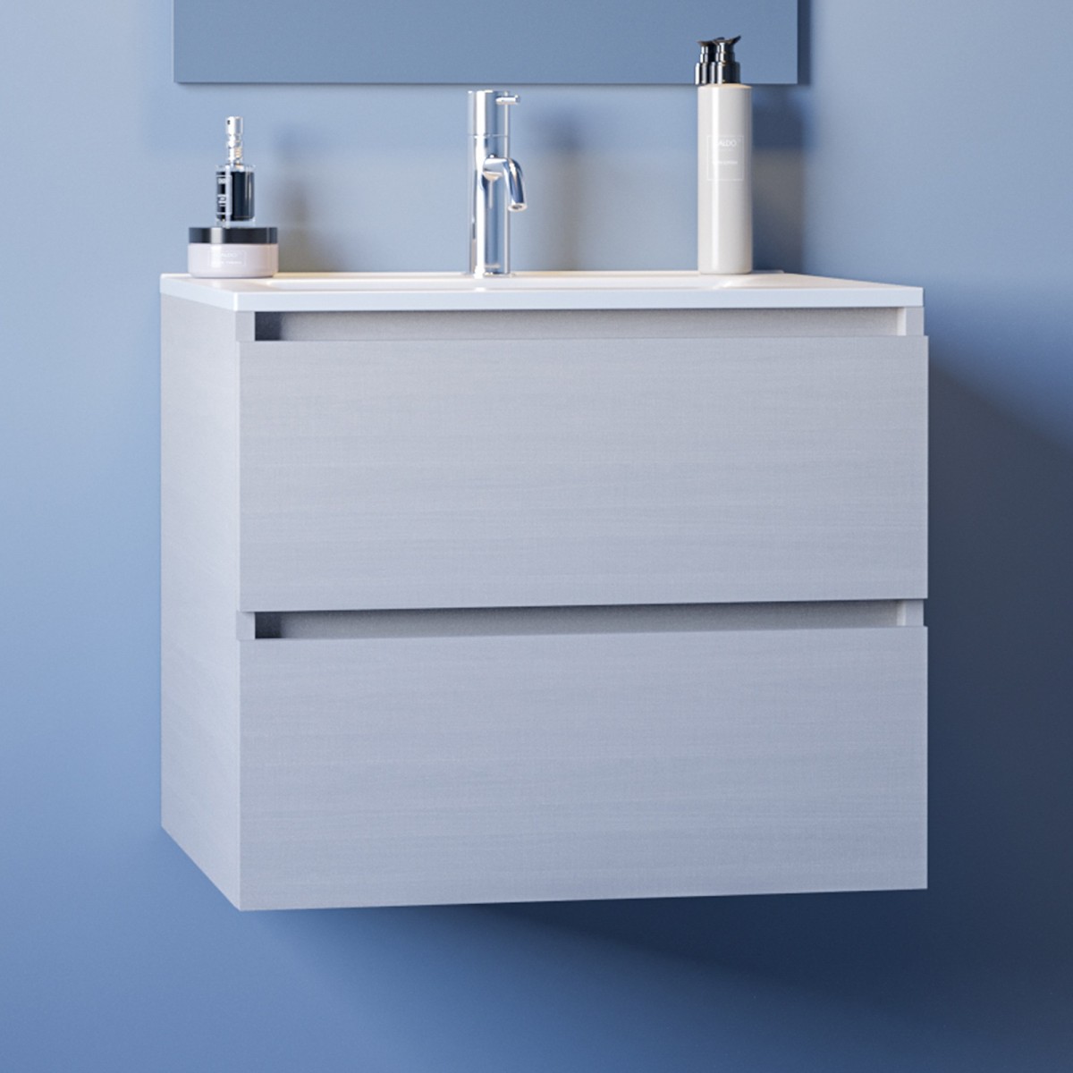 Meuble de salle de bain 60 cm effet bois blanc avec profondeur réduite