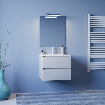 Meuble de salle de bain 60 cm effet bois blanc avec profondeur réduite