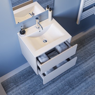 Meuble de salle de bain 60 cm effet bois blanc avec profondeur réduite