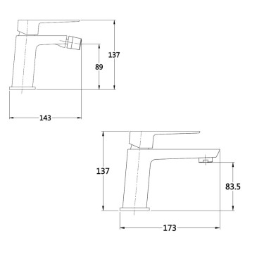 Set aus schwarzen Waschbecken- und Bidetarmaturen QUADROT