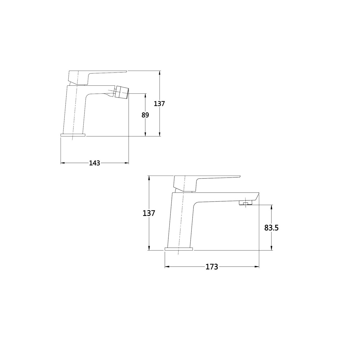 Set aus schwarzen Waschbecken- und Bidetarmaturen QUADROT