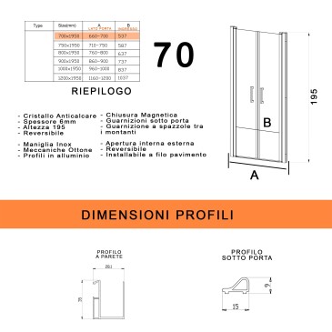 Porta doccia saloon in cristallo con due ante H195 DOBLA