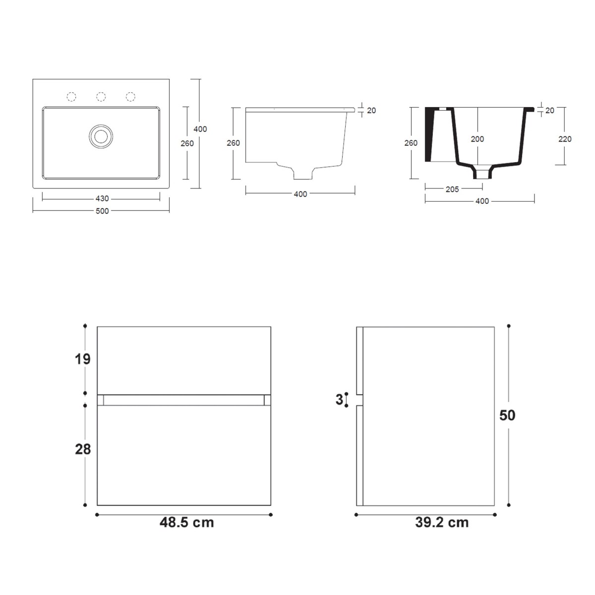 Design-Waschbeckenschrank mit Waschbecken ohne Auswringer in Olmo Scuro