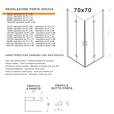 Box doccia70x70 due porte con apertura a libro