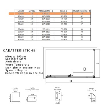 Dreiseitige Duschabtrennung LAGOA aus 6 mm starkem Glas mit zentralem Eingang