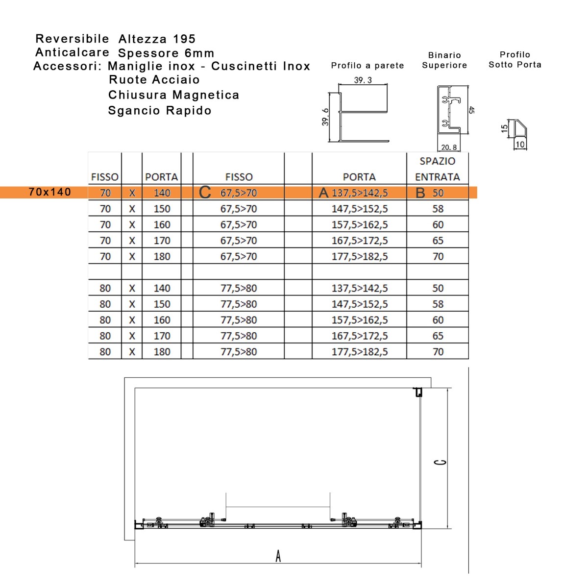 Dreiseitige Duschabtrennung mit schwarzen Profilen LAGOA 6 mm transparentem Glas