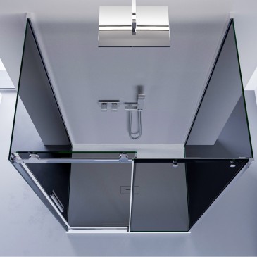 Cabine de douche porte coulissante 3 côtés en cristal fumé H195 Euclide