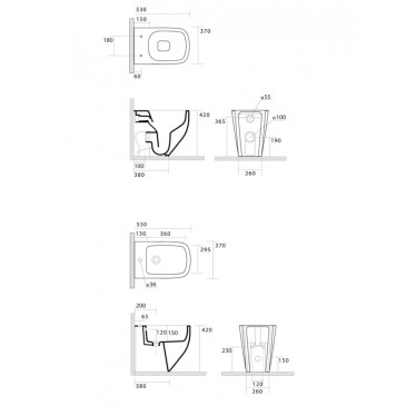 Scheda tecnica wc e bidet a pavimento filo muro ceramica bianco lucido Stub