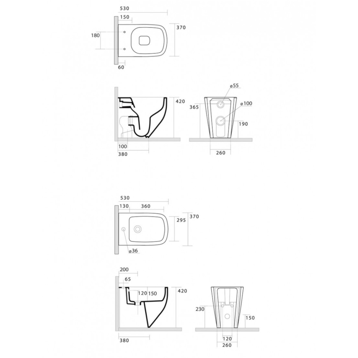 Scheda tecnica wc e bidet a pavimento filo muro ceramica bianco lucido Stub