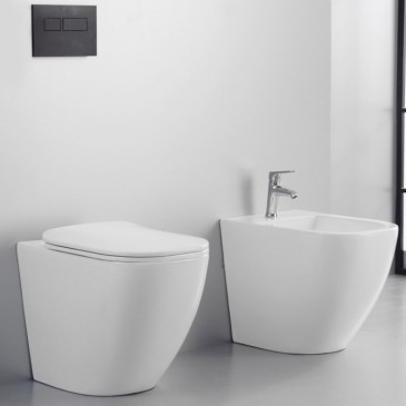 Wc e bidet a pavimento filo muro ceramica bianco lucido Stub