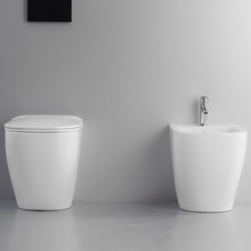 Wc e bidet a pavimento filo muro ceramica bianco lucido Stub