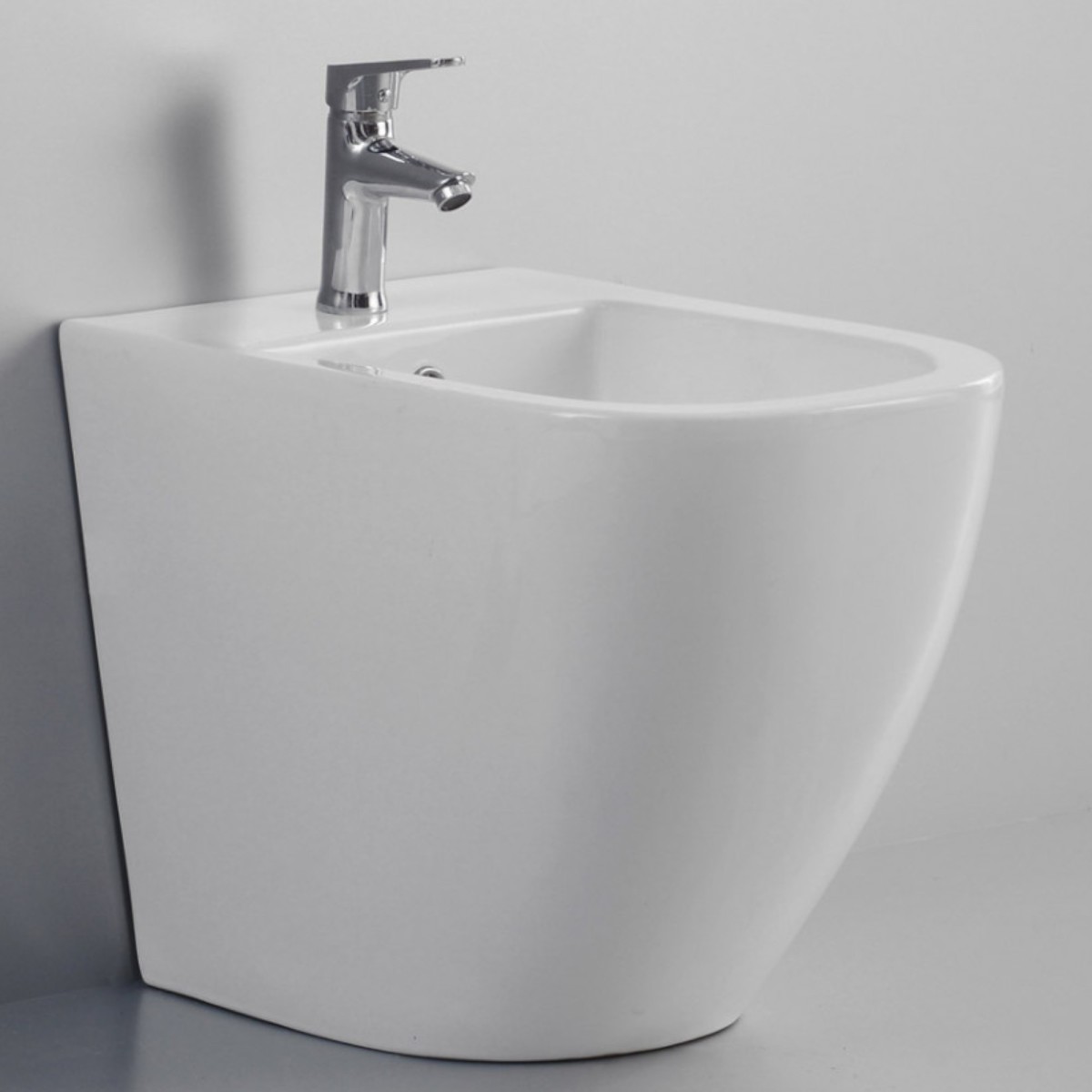 Bidet monoforo a pavimento filo muro ceramica bianco lucido Stub