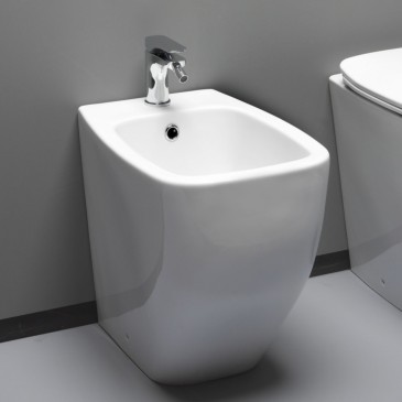 bidet monoforo a pavimento filo muro ceramica bianco lucido Newram