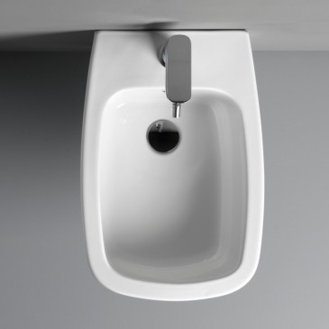 bidet monoforo a pavimento filo muro ceramica bianco lucido Newram