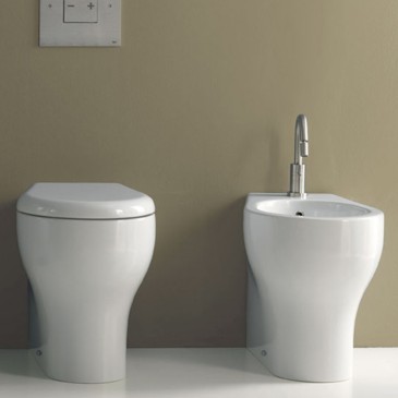 wc e bidet a pavimento filo muro moderno ceramica bianco lucido Funf