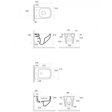 Paire de sanitaires suspendus blancs, série Stub