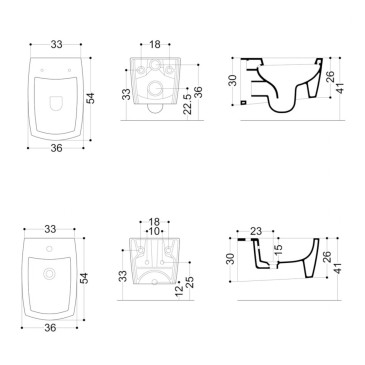 Paire de sanitaires suspendus blancs, série Rayx