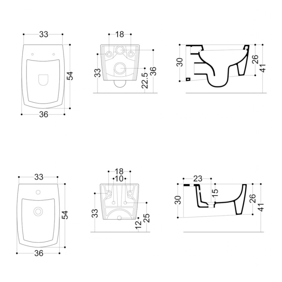 Paire de sanitaires suspendus blancs, série Rayx