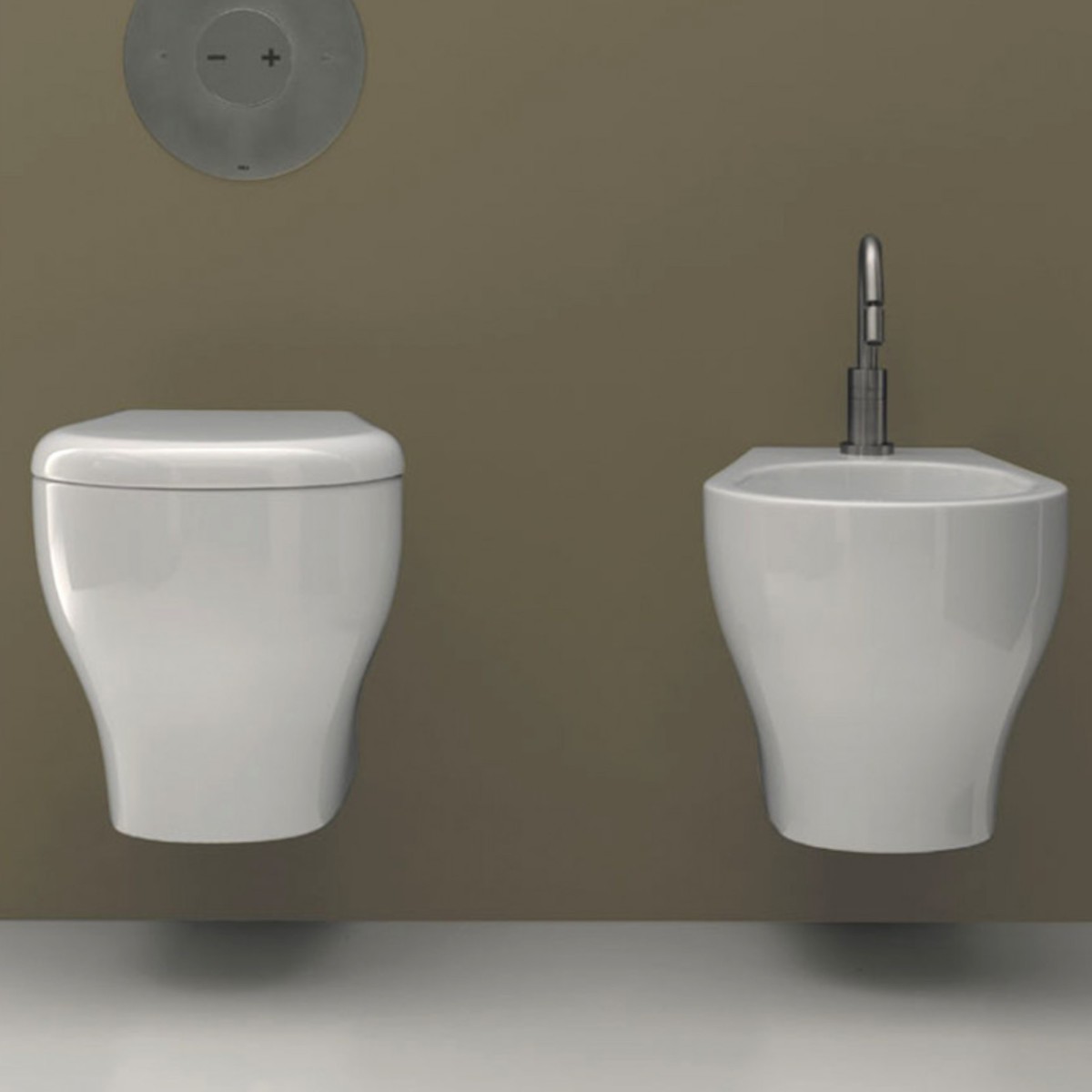 WC e bidet sospesi moderni ceramica bianco lucido serie Funf