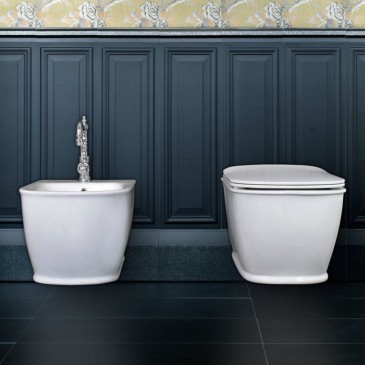 WC e bidet sospesi installazione a muro ceramica bianco lucido Stylish con coprivaso softclose