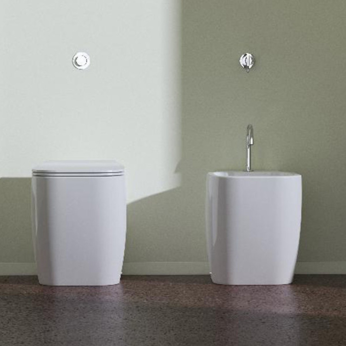 Wc e bidet a pavimento filo muro ceramica bianco lucido Utro