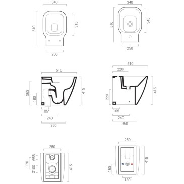 Scheda tecnica Wc e bidet a pavimento filo muro ceramica bianco lucido Utro