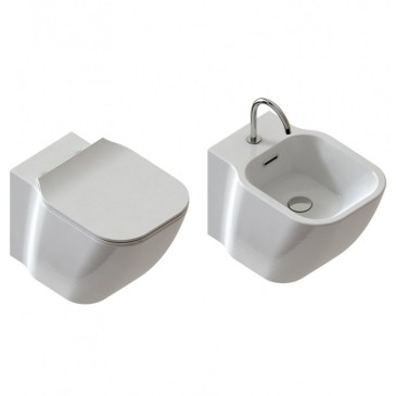 Wc rimless e bidet sospesi moderni ceramica bianco lucido con coprivaso softclose Utro