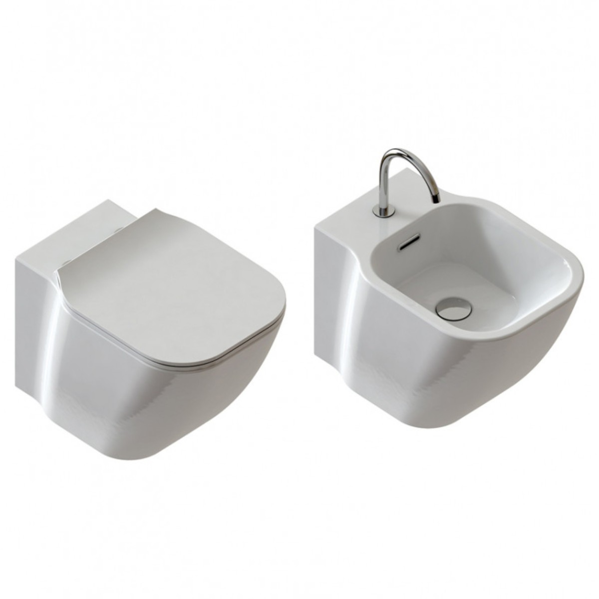 Wc rimless e bidet sospesi moderni ceramica bianco lucido con coprivaso softclose Utro