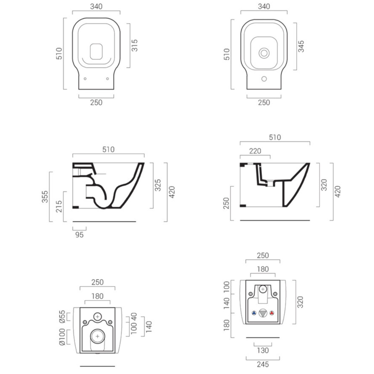 Scheda tecnica Wc rimless e bidet sospesi moderni ceramica bianco lucido con coprivaso softclose Utro