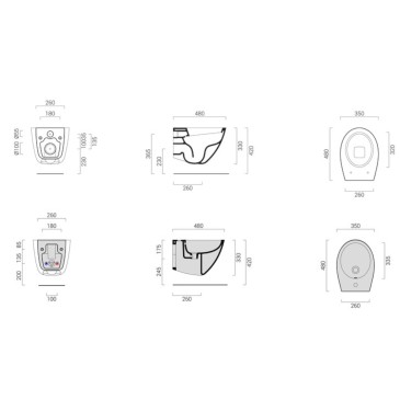 scheda tecnica Wc rimless con coprivaso rallentato e bidet monoforo sospesi per installazione a muro serie Comfy Slim