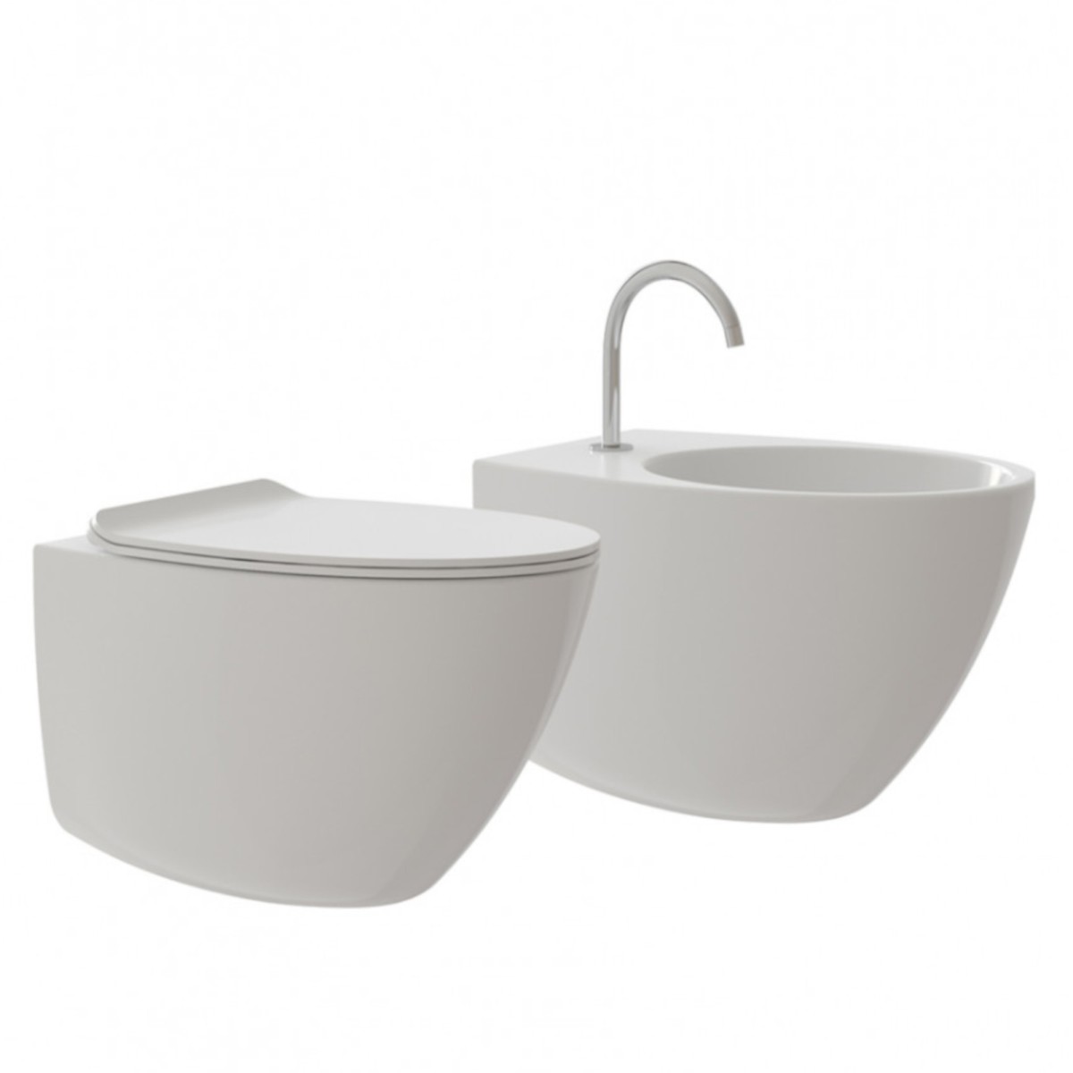 Wc rimless con coprivaso e bidet monoforo sospesi per installazione a muro serie Comfy