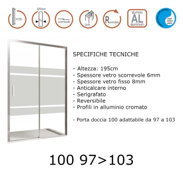 scheda tecnica porta doccia opaca apertura 100