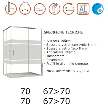 Mattierte Eckduschabtrennung 2 Schiebeseiten H195cm 8mm AKTUAL FROST