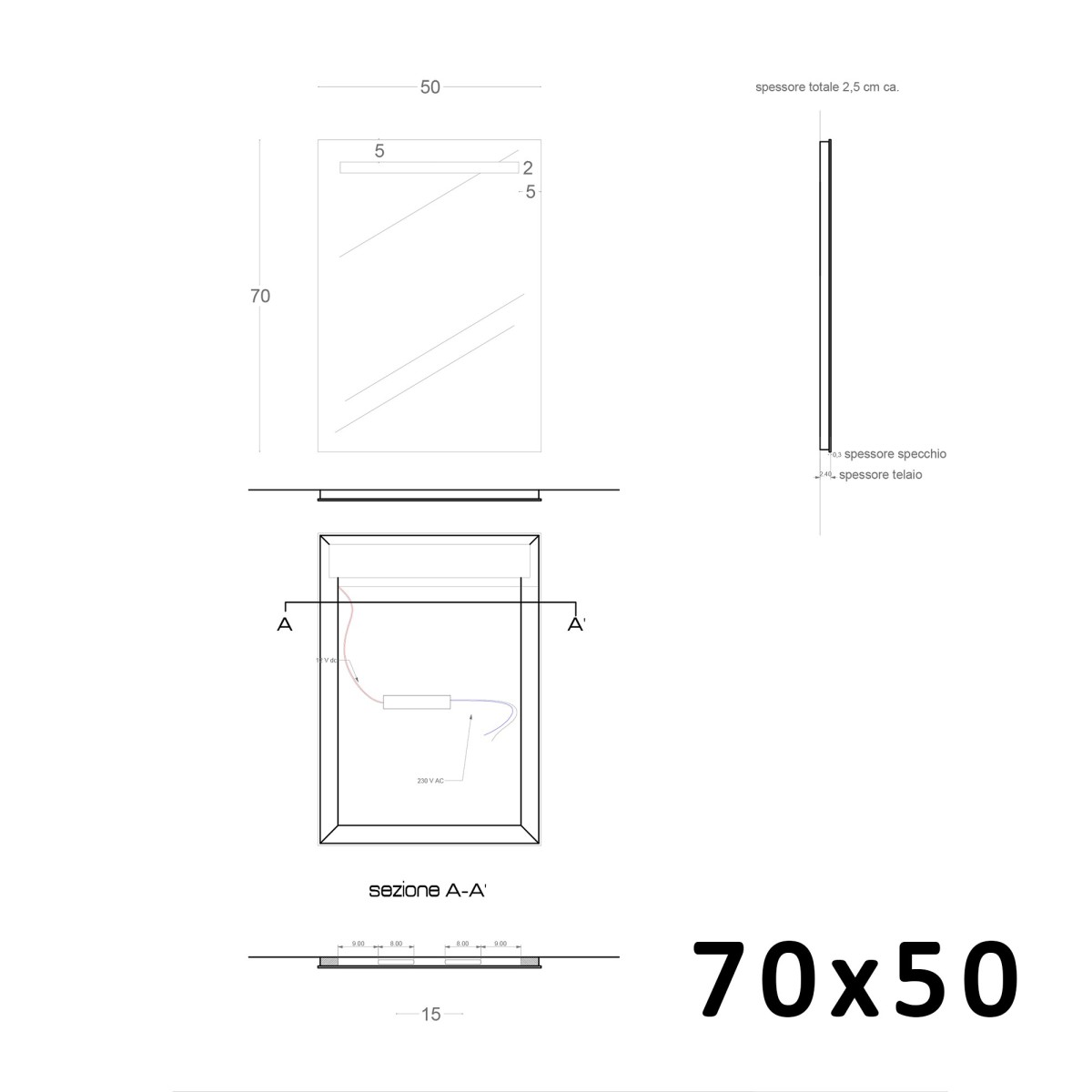 Specchio led 70x50