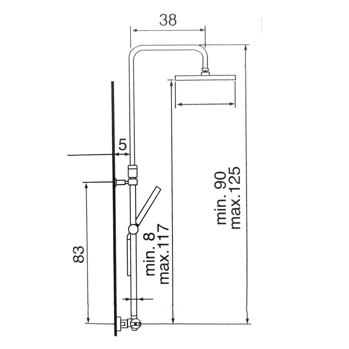 Duschsäule mit Mischbatterie mit 2 Auslässen, Duschkopf 20x20 und ABS-Handbrause