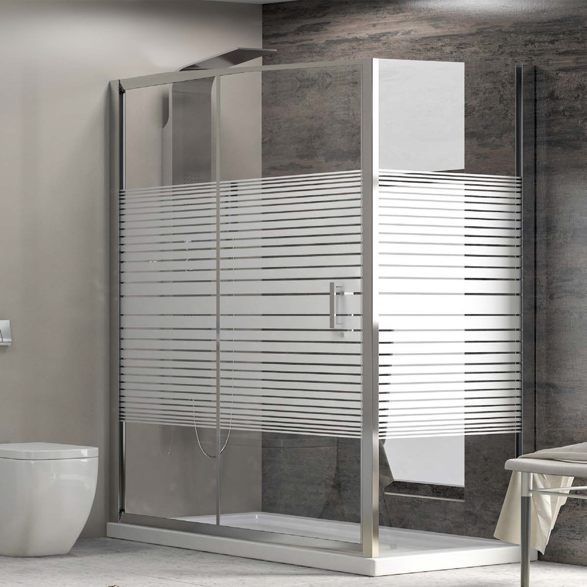 Cabine de douche sérigraphiée double face avec porte coulissante NEW FLORA H180